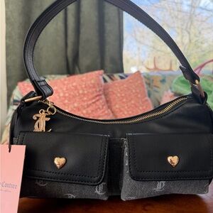 Black Women's Shoulder Bag with Gold Accents